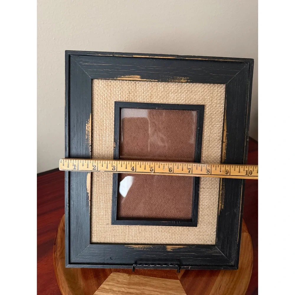 Distressed Black Wood Burlap Mat Picture Frame 4x6 Farmhouse Rustic Decor